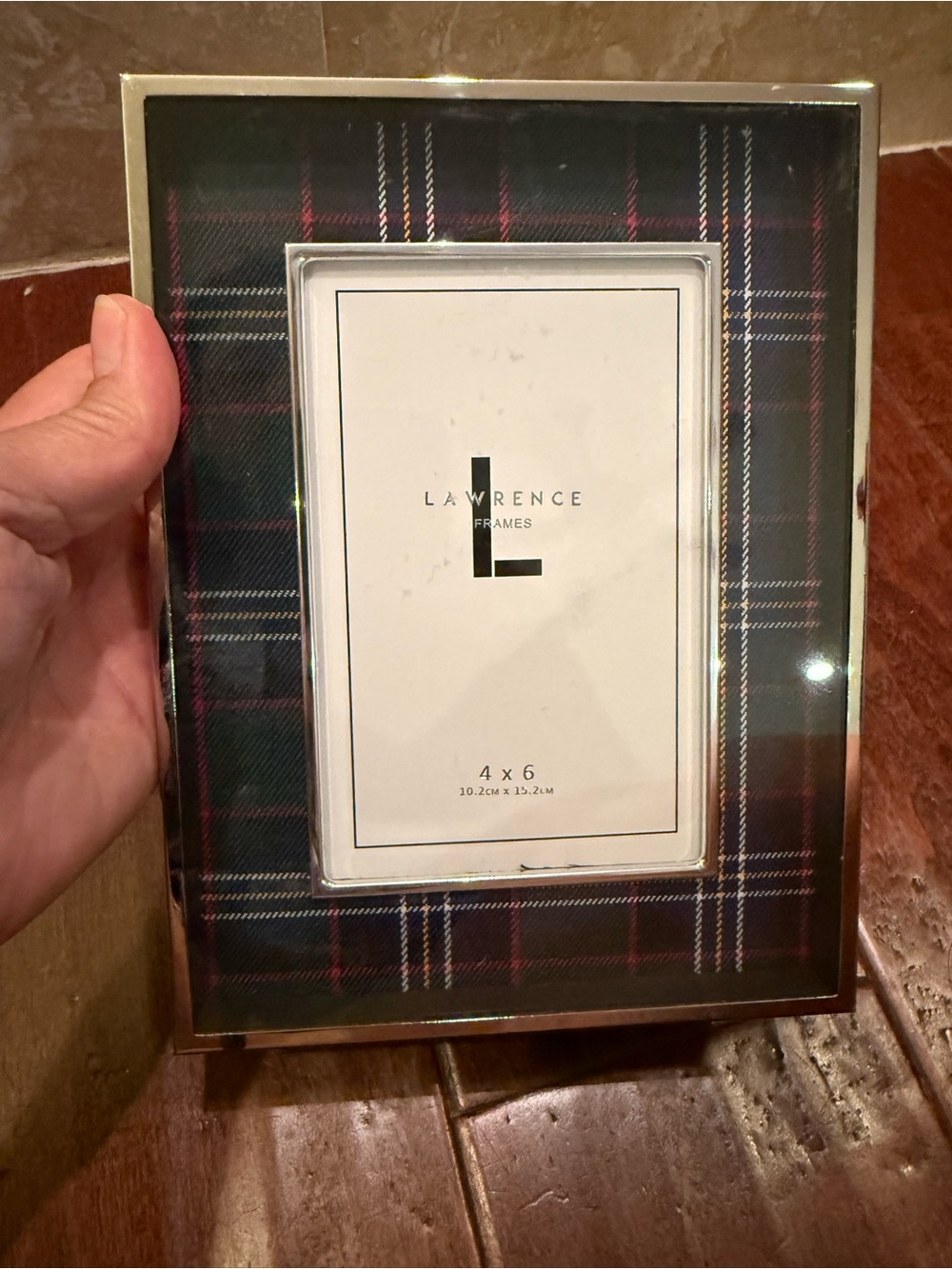 Lawrence Frame 4x6 Plaid Accent Photo Frame in green and blue.